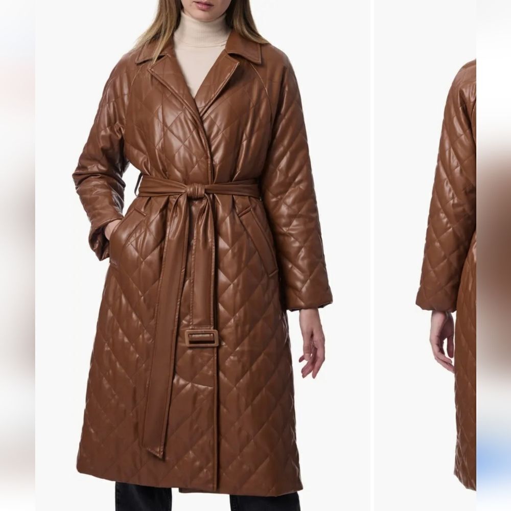Faux Leather Trench Coat,XS